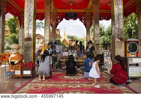 Ancient Luang Por Guay Monk Statue For Thai People Travelers Travel Visit And Respect Praying Blessi