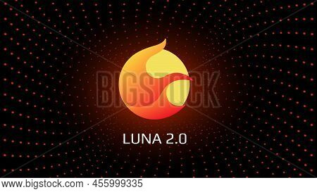 Resurrection Terra Luna 2.0 Token Symbol Cryptocurrency In The Center Of Spiral Of Glowing Red Dots 