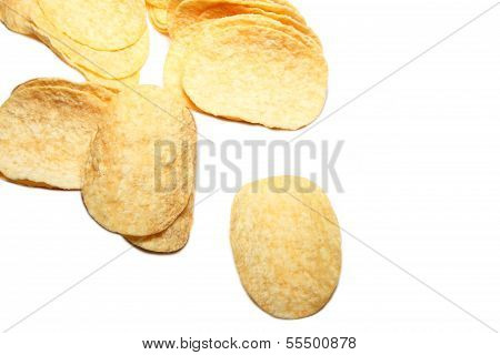Potato chips on white background