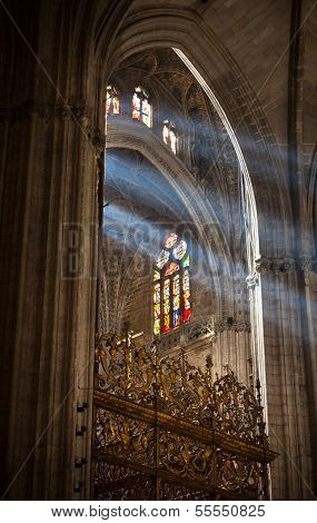 SEVILLA, SPAIN - FEBRUARY 10, 2013 - Sunbeams in Catedral de Sevilla