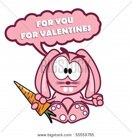 Valentines Day Cute Rabbit Cartoon Character Holding a Carrot