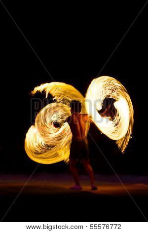 Amazing Fire Show at night on Phi Phi Island, Thailand