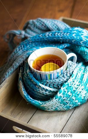 Tasse heiÃŸen Tee in der kalten Zeit
