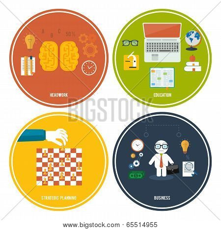Icons For Education, Headwork, Strategy, Business.