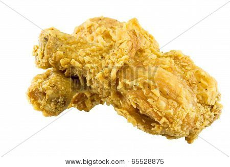 Fried chicken pieces isolated on white background.