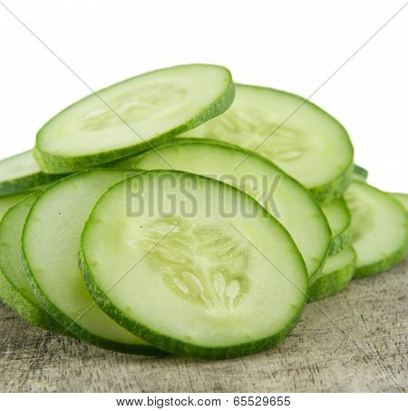 natural sliced cucumber isolated on white background.