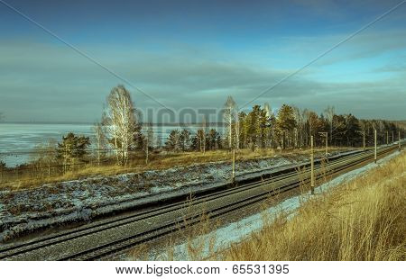 winter view with a rail way