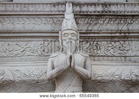 Ascetic Statue In Thai Style Molding Art, From Sement