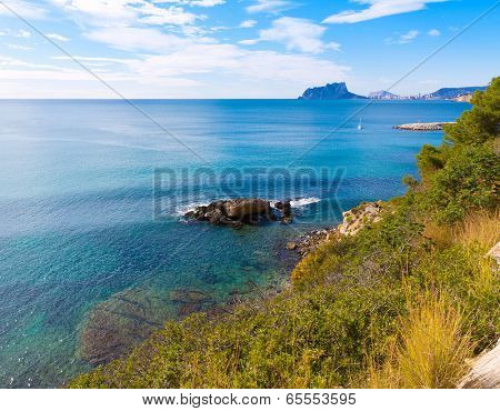 Ifach Penon view of calpe from Moraira in Mediterranean Alicante at Spain