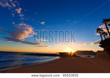 Calpe Alicante sunset at beach Cantal Roig in Mediterranean Spain