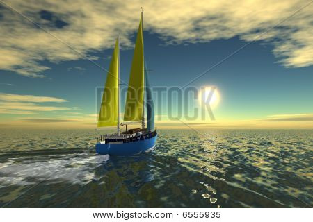 เซล ShipSailboat ในทะเล