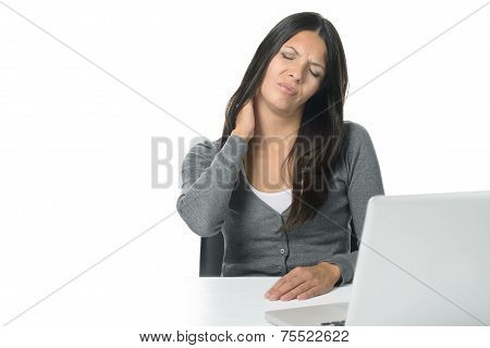 Woman Rubbing Her Neck To Relieve Stiffness