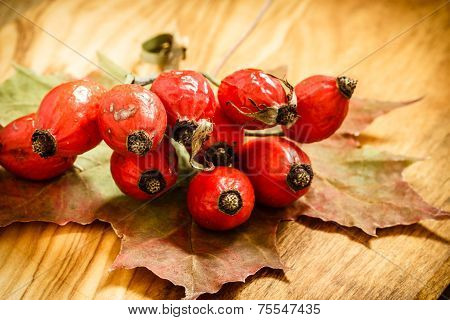 Hawthorn On Wooden Table Background