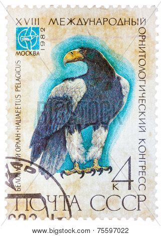 Stamp Printed In Ussr (russia) Shows A Bird Haliaeetus Pelagitus