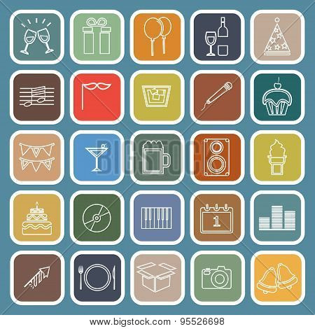 New Year Line Flat Icons On Blue Background