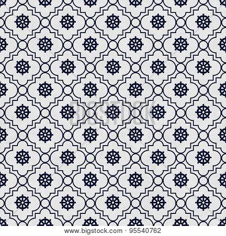 Navy Blue And White Wheel Of Dharma Symbol Tile Pattern Repeat Background