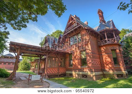 HARTFORD, CONNECTICUT - AUGUST 17, 2013: The Mark Twain House and Museum. It was the home of Mark Twain (Samuel Langhorne Clemens) from 1874 to 1891.