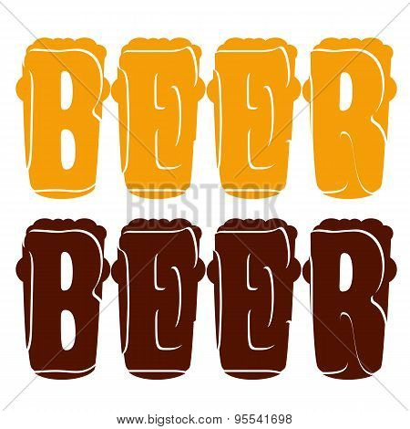 Vector Concept Lettering Beer Enter In Glasses For Dark And Light Beers