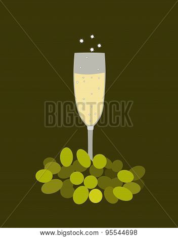 Glass With White Wine And Grapes