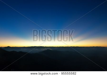 View Of Sunrise From Devikulam Hill. Munnar