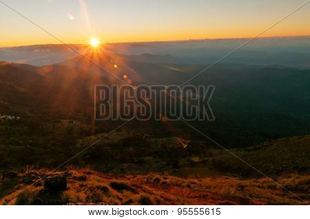 View Of Sunrise From Devikulam Hill. Munnar