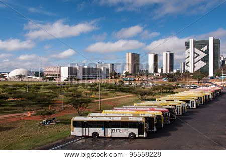 Row of buses in the central bus station of Brasilia