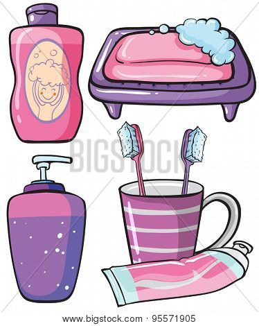 Set of  bathroomware with shampoo and soap