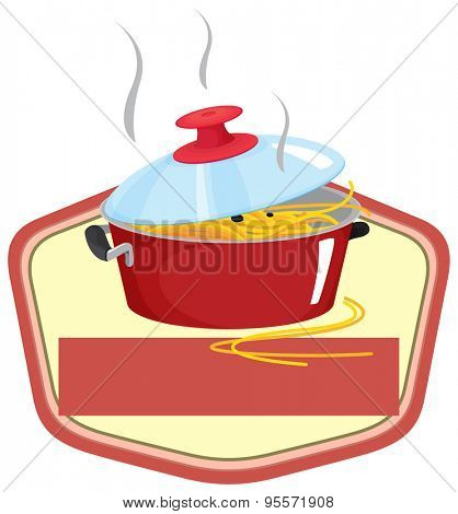 Pot of spaghetti with empty banner for text
