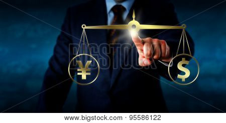 Manager Equating A Dollar At Par With A Yuan Sign