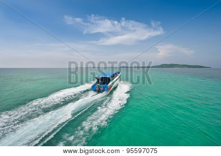 Speed boat in the sea two colors