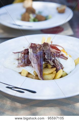 French Fries Eggs And Iberian Ham