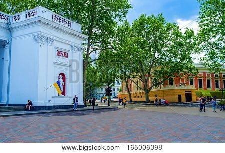 ODESSA UKRAINE - MAY 17 2015: The style of the city architecture is a mix of many styles from different epoches on May 17 in Odessa.