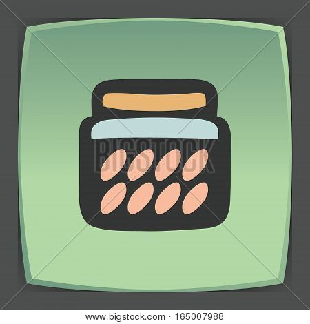 Vector outline glass pot with jam, preserve, confiture, marmalade, conserve icon on green flat square plate. Elements for mobile concepts and web apps. Modern infographic logo and pictogram.