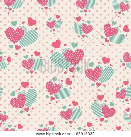 Seamless pattern with cute carrtoon hearts for scrapbook paper design