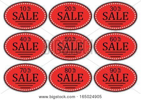 set of sale sticker for promotional goods, oval stickers for promotional goods with the indication of the percentage of price reduction sales, vector for black Frida