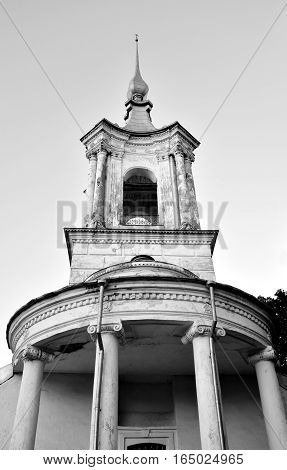 Old Church Barlaam Khutynsky in Vologda Russia. Black and white.