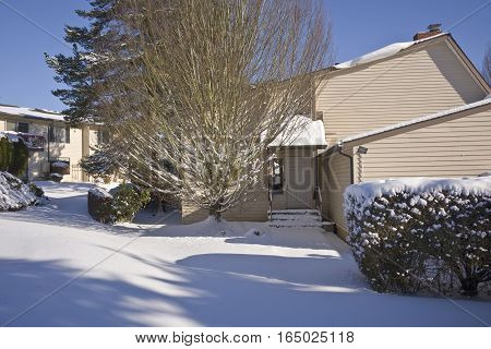 Guest house and snow covered ground Gresham Oregon.