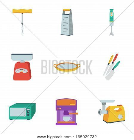 Kitchen set icons in flat style. Big collection of kitchen vector symbol stock