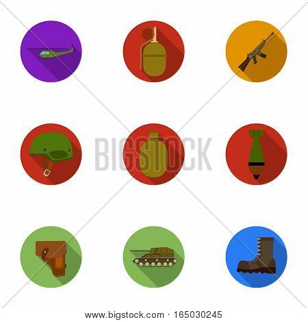 Military and army set icons in flat design. Big collection of military and army vector symbol stock illustration