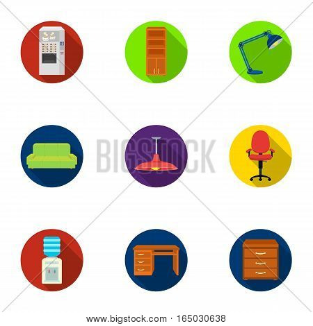 Office furniture and interior set icons in flat design. Big collection of office furniture and interior vector symbol stock illustration