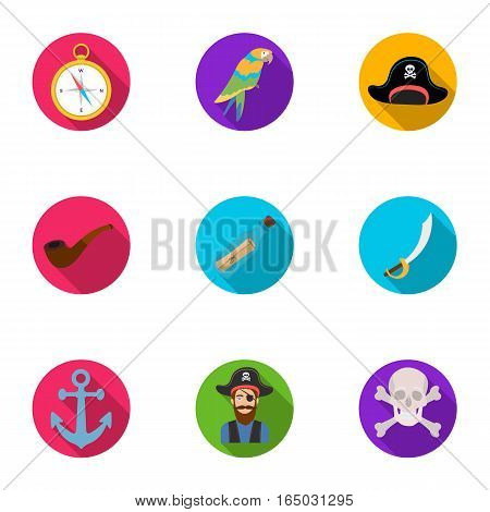 Pirates set icons in flat design. Big collection of pirates vector symbol stock illustration