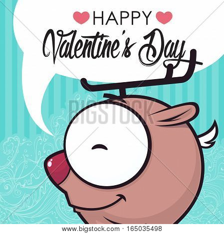Valentines day greeting card with funny animal character.