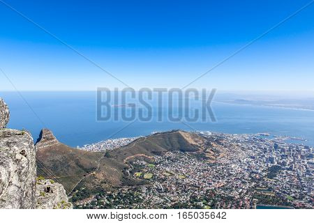 View of Cape Town and Robben Island from Table Mountain