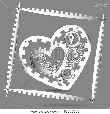 Mechanical Paper Heart
Abstract frame author design, style, avant-garde techno white cog mechanism love valentine circle rivet screw shadow gray eps10 vector illustration stock handmade