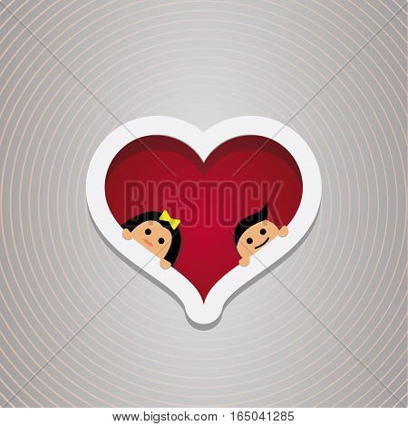 Loving couple in the hear frame. For wedding and Valentine s Day. Vector design