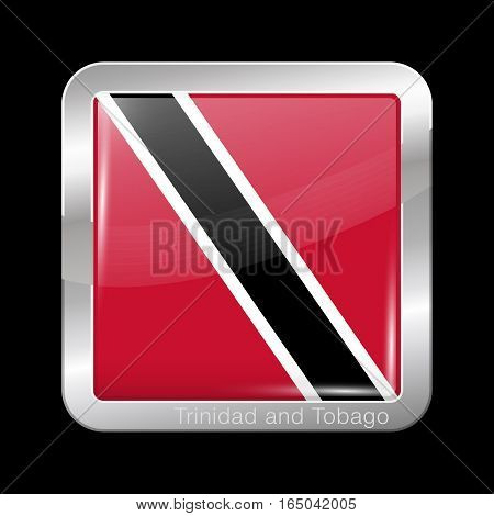 Flag Of Trinidad And Tobago. Metal Icon Square Shape