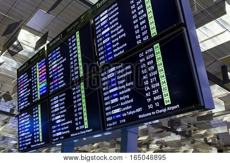 Departure Board In Changi International Airport, Singapore Changi International Airport Departure Ha