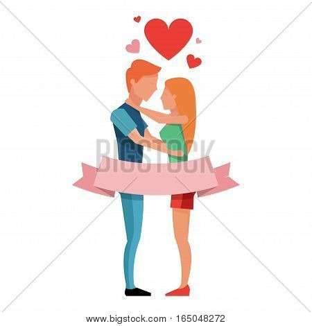 Valentine's day. Guy and girl looking at each other. The love between the two. Vector illustration isolated on white background.
