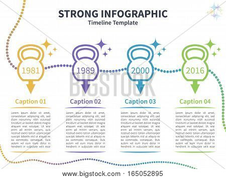 Vector infographic colorful template. Timeline concept with kettlebell stylized elements on the white background.
