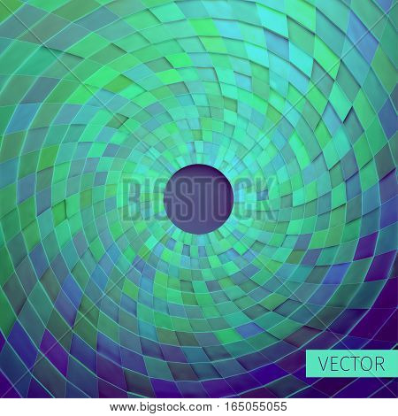 Radial vector ornament. Angular grid of 3d boxes. Background for web